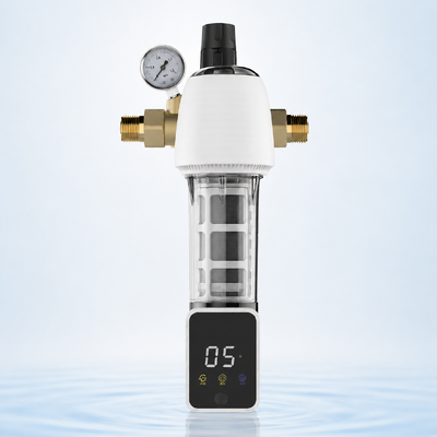BriskSpring F3-W1-BS Filtre anti-sédiments à cartouche lavable pour toute la maison avec filtration de 40 microns, maille en acier inoxydable SUS316L et manomètre intégré