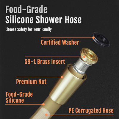 Appareil de tuyau de douche en silicone de qualité alimentaire pour tête de douche portative, extension de tuyau de tête de douche sans rebond