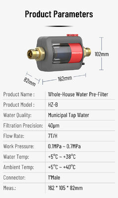 HZ-B Préfiltre d'eau horizontal pour toute la maison avec précision de filtration de 40 µm, rinçage manuel et débit nominal de 7 t/h
