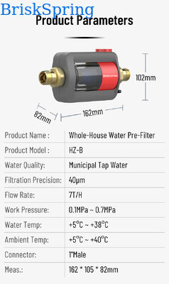 BriskSpring HZ-B-BS 40 Micron Whole House Sediment Pre Filter with SUS316L Stainless Steel Mesh and 7 T/H High Flow Capacity