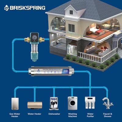 BriskSpring SQ550B-BS 5 T/H Siphon automatique contre-lavage Pré-filtre à eau pour toute la maison avec MSAP+CASO3+KDF55