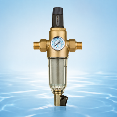 Filtre à eau manuel BriskSpring pour toute la maison avec manomètre intégré en maille d'acier inoxydable de 40 microns et raccord en laiton H59-1 de qualité supérieure