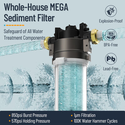 Purificateur d'eau central compact avec débit élevé de 15 L/min et cartouche à remplacement rapide pour la filtration d'eau de toute la maison