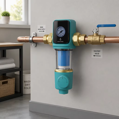 BRISKSPRING Whole House Water Filter with 40 Micron Filtration Manual Backwash and Stacked Disc Technology